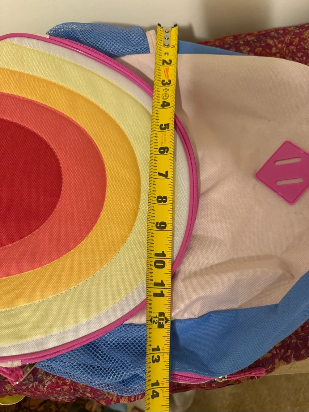 Old Navy Pink, Blue & Yellow Kids Backpack with Rainbow Pocket